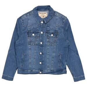 True Religion Men's Jimmy Red Stitch Trucker Denim Jacket